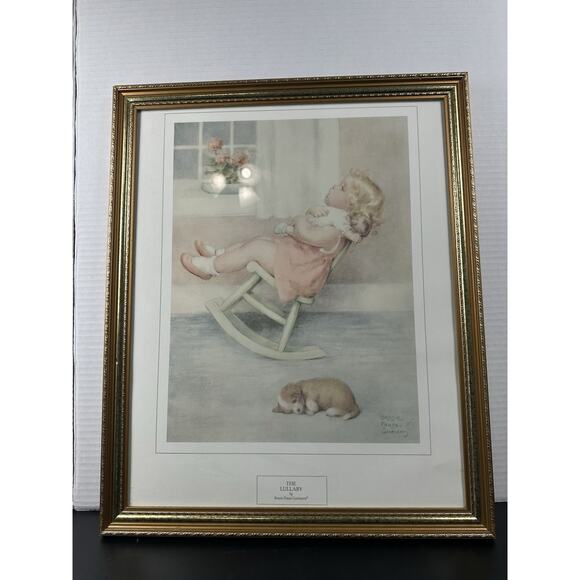 Vintage THE LULLABY By Bessie Pease Gutman Wood Frame Ivory Mat Art Print - Picture 1 of 10
